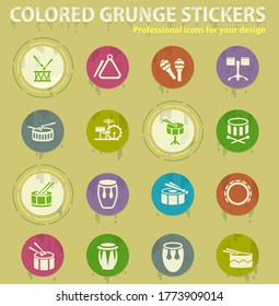 rhythm instruments colored grunge icons with sweats glue for design web and mobile applications