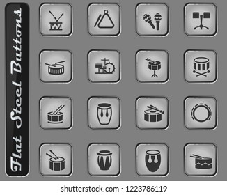 rhythm instruments vector web icons on the flat steel buttons