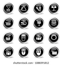 rhythm instruments web icons - black round chrome buttons