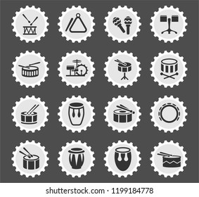 rhythm instruments web icons stylized postage stamp for user interface design