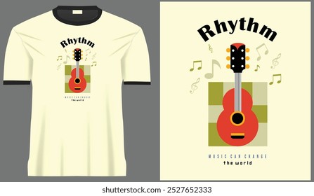 Rhythm music guitarra conceito tipografia vetor design para impressão de moda e gráficos