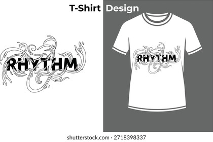 Rhythm music tipografia t-shirt vetor ilustração, design de texto criativo com notas musicais para som, melodia e temas de dança.