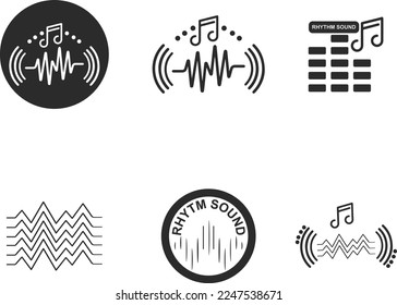 Juego de iconos de sonido de ritmo, conjunto de iconos de onda de sonido vector negro