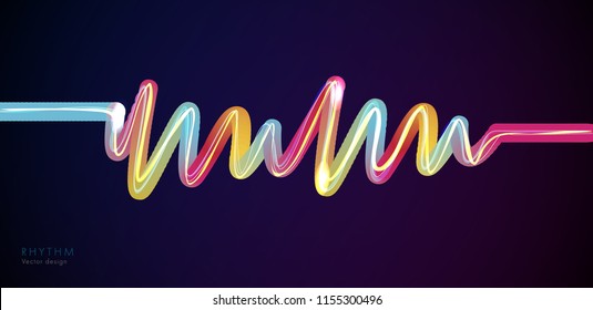 Rhythm wave abstract background, bright lights glowing in the dark
