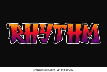 Rhythmuswort trippy psychedelische Graffiti-Stil Buchstaben.Vektorgrafik Hand gezeichnete Doodle Cartoon-Logo Rhythmus Illustration. Lustige coole Trippy Letters, Mode, Graffiti-Stil-Print für T-Shirt, Poster