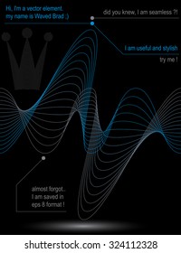 Rhythmic flowing lines, chiffon dynamic background, abstract seamless backdrop. Creative web design elements,?? luxury king crown isolated on dark.
