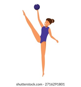 Gimnasta rítmica realizando una elegante rutina con la pelota y la pierna levantadas, mostrando flexibilidad y habilidad