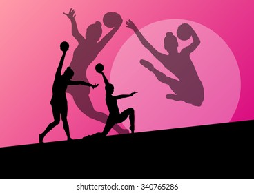 Rhythmic gymnast woman with ball vector abstract background concept