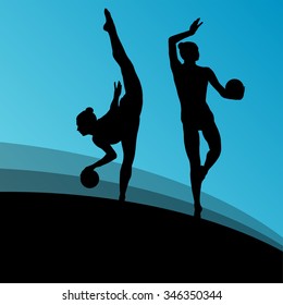 Rhythmic gymnast woman with ball vector abstract background concept
