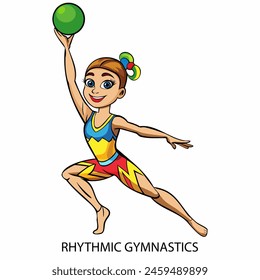 Rhythmic gymnastics athlete isolated on white background in cartoon style. Summer Games 2024. Vector illustration.