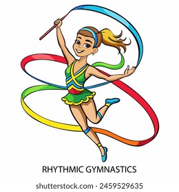 Rhythmic gymnastics athlete isolated on white background in cartoon style. Summer Games 2024. Vector illustration.