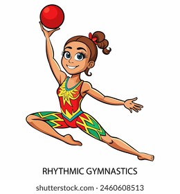 Rhythmic gymnastics athlete isolated on white background in cartoon style. Summer Games 2024. Vector illustration.