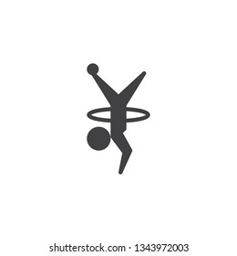 Rhythmic gymnastics athlete vector icon. filled flat sign for mobile concept and web design. Man with hoop and gymnastic ball glyph icon. Symbol, logo illustration. Pixel perfect vector graphics