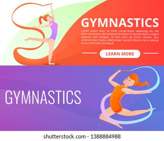 Rhythmic gymnastics banner set. Cartoon illustration of rhythmic gymnastics vector banner set for web design