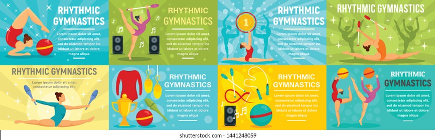 Rhythmic gymnastics banner set. Flat illustration of rhythmic gymnastics vector banner set for web design