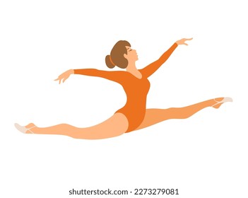 Rhythmic gymnastics girl jumping in a twine. Vector dancer