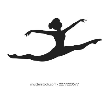 Rhythmic gymnastics girl jumping in a twine. Vector dancer silhouette