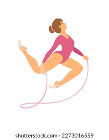Rhythmic gymnastics girl with kipping rope. Vector dancer