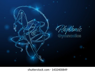 Rhythmic gymnastics. A gymnast with a ribbon. Futuristic neon glowing illustration. Vector.