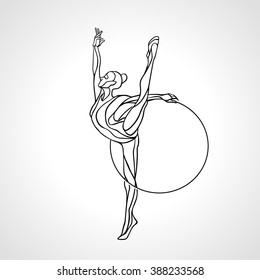 Rhythmic Gymnastics with Hoop black Silhouette on white background. Vector illustration. eps 8