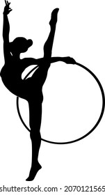 Rhythmic Gymnastics with Hoop Silhouette on white background