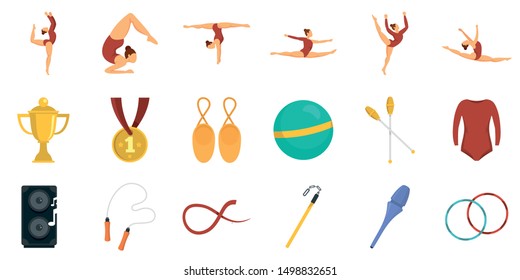 Rhythmic gymnastics icons set. Flat set of rhythmic gymnastics vector icons for web design