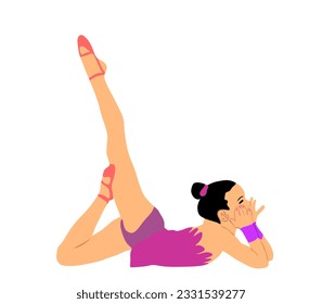 Rhythmic Gymnastics lady vector illustration isolated on white background. Athlete woman in gym exercise. Grace ballet dancer girl figure performance. Gymnastic flexible woman in leotard.