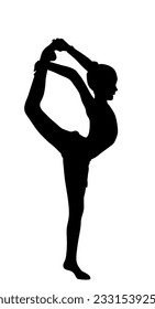 Rhythmic Gymnastics lady vector silhouette illustration isolated on white background. Athlete woman in gym exercise. Grace ballet dancer girl figure performance. Gymnastic flexible woman shape shadow.