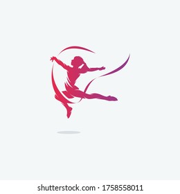 Rhythmic Gymnastics With Ribbon Logo Design Vector