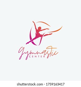 Rhythmic Gymnastics With Ribbon Logo Design Vector