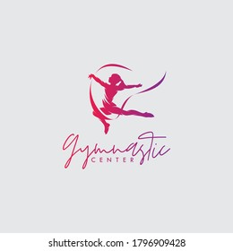 Rhythmic gymnastics with ribbon logo design vector