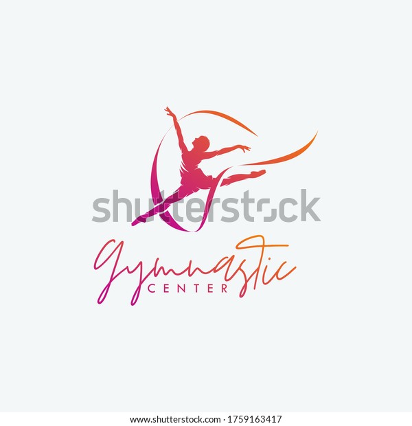 Rhythmic\
gymnastics with ribbon logo design\
vector