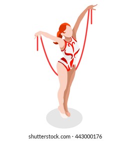 Rhythmic Gymnastics Rope Athletes Summer Games Icon Set. 3D Isometric Athlete. Sporting Championship People Set Competition. Sport Infographic events or circus performer acrobat Image