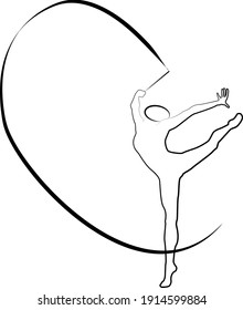 Rhythmic gymnastics silhouette icon of a set. Line black and white illustration. Vector EPS 10