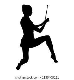 Rhythmic Gymnastics, 
silhouette on white background