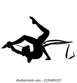 Rhythmic Gymnastics, 
silhouette on white background