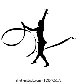 Rhythmic Gymnastics, 
silhouette on white background