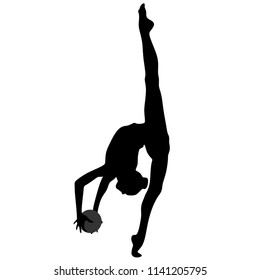 Rhythmic Gymnastics, silhouette on white background