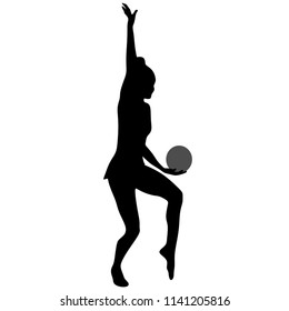 Rhythmic Gymnastics, silhouette on white background