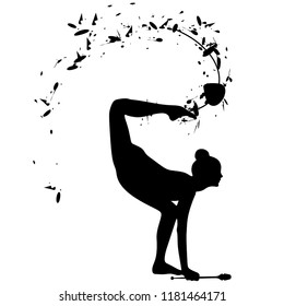 Rhythmic Gymnastics, Silhouette on White Background