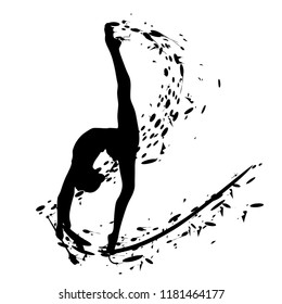 Rhythmic Gymnastics, Silhouette on White Background