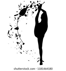 Rhythmic Gymnastics, Silhouette on White Background