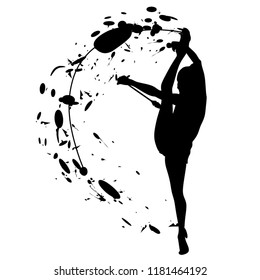 Rhythmic Gymnastics, Silhouette on White Background