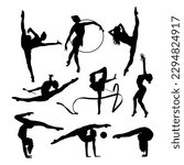 Rhythmic gymnastics silhouette women stencil templates