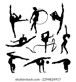 Rhythmic gymnastics silhouette women stencil templates svg