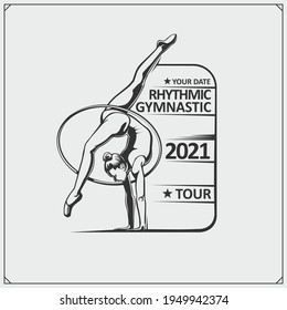 Rhythmic gymnastics silhouettes. Female silhouette of gymnast. Sport emblem, logos and design elements.