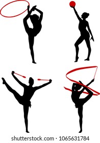 siluetas rítmicas de gimnasia - vector 