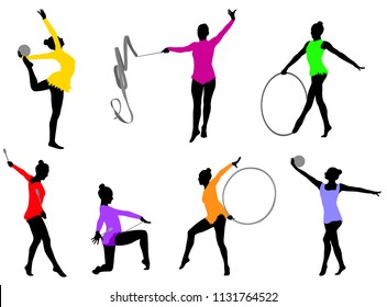 rhythmic gymnastics silhouettes - vector 