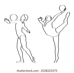 Rhythmische Gymnastik, Skizze von Turnern mit einem Ball