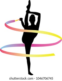 Rhythmic gymnastics. Sportswoman with ribbon. Design vector illustration.